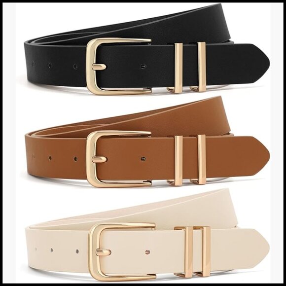 3 Pack Women\'s Faux Leather Belts with Gold Buckle for Jeans and Dresses main image 7
